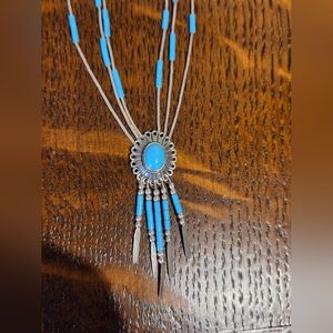 Native American Silver and Turquoise Beaded Necklace
